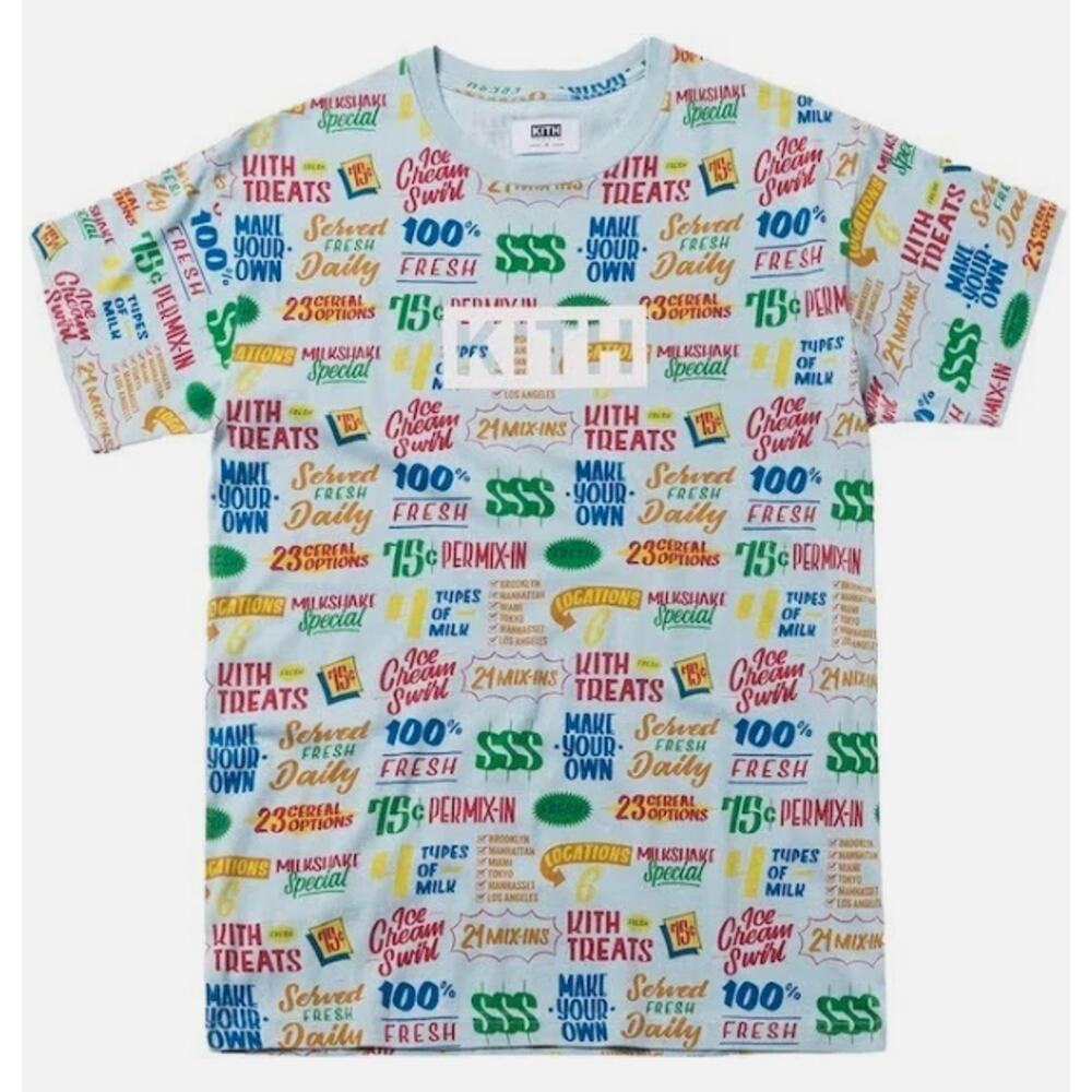 Kith Treats Circular Tee Light Blue All-Over Print Logo T-Shirt Small